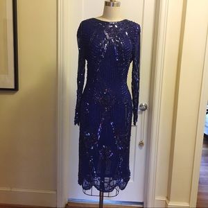 Cobalt Blue Beaded Vintage Midi Dress